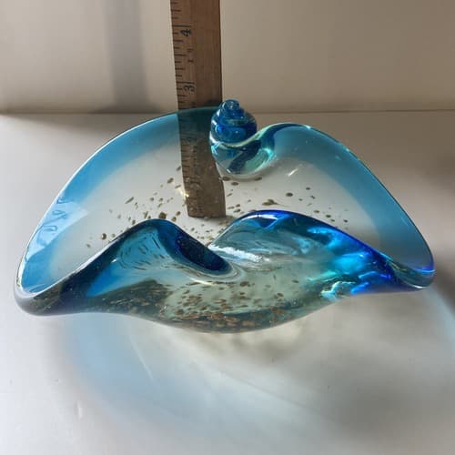 Vintage Murano Barovier & Toso Gold Flecks Art Glass Swirled Ashtray Bowl READ - Thumbnail 4