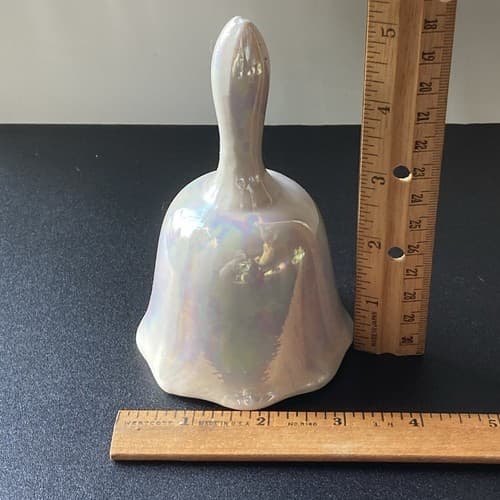 Vintage Lusterware Ceramic Bell White Iridescent VTG Vanity - Thumbnail 2