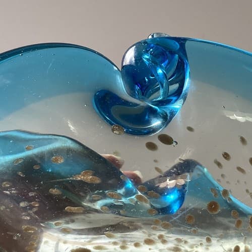 Vintage Murano Barovier & Toso Gold Flecks Art Glass Swirled Ashtray Bowl READ - Thumbnail 16