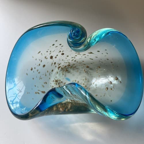 Vintage Murano Barovier & Toso Gold Flecks Art Glass Swirled Ashtray Bowl READ - Thumbnail 7