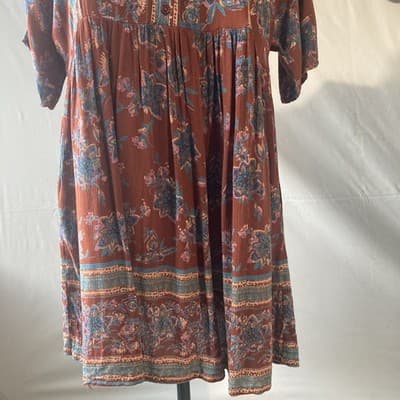 Angie Womens Boho Floral Baby Doll Dress Pockets Grunge Whimsy Cottage Small - Thumbnail 22