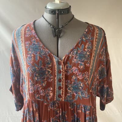 Angie Womens Boho Floral Baby Doll Dress Pockets Grunge Whimsy Cottage Small - Thumbnail 21