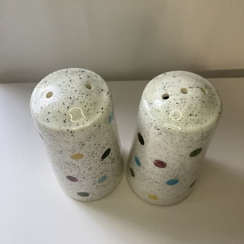 Vintage Post Modern Ceramic Salt and Pepper Shakers Polka Dots Colorful 80s 90s - Thumbnail 5