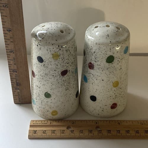 Vintage Post Modern Ceramic Salt and Pepper Shakers Polka Dots Colorful 80s 90s - Thumbnail 2