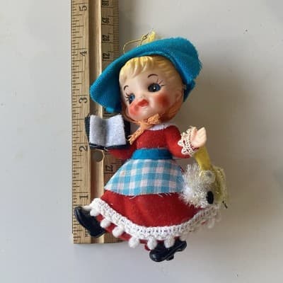 Vintage Mary Had A Little Lamb Bo Peep Plastic Blow Mold Flocked Ornament MCM - Thumbnail 3