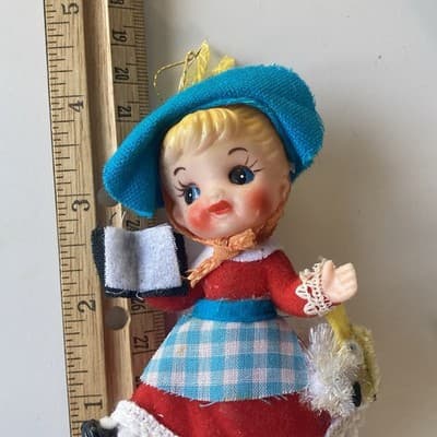 Vintage Mary Had A Little Lamb Bo Peep Plastic Blow Mold Flocked Ornament MCM - Thumbnail 4