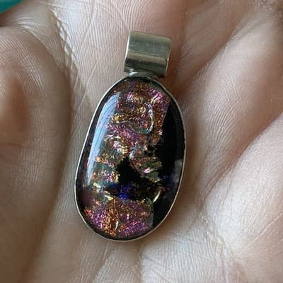 Vintage Sterling Silver 925 Dichroic Glass Pendant Artisan Chunky Modernist READ - Thumbnail 11
