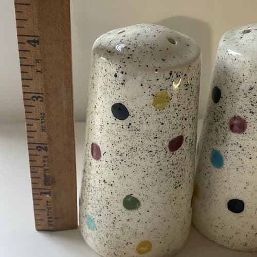 Vintage Post Modern Ceramic Salt and Pepper Shakers Polka Dots Colorful 80s 90s - Thumbnail 4