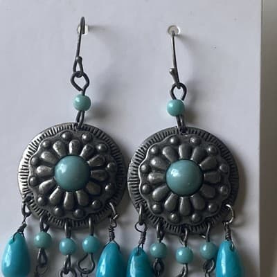 Vintage Nina Ricci for Avon Southwestern Faux turquoise and Concho Drop Earrings - Thumbnail 8