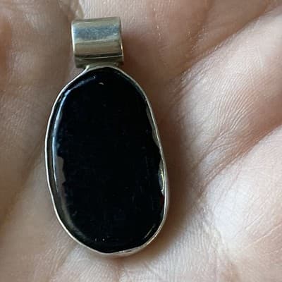 Vintage Sterling Silver 925 Dichroic Glass Pendant Artisan Chunky Modernist READ - Thumbnail 8