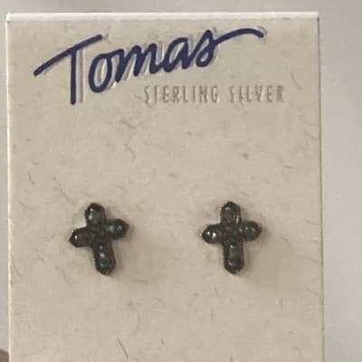 VTG Deadstock Sterling Silver 925 Marcasite Cross Crucifix Post Earrings Tomas - Thumbnail 17