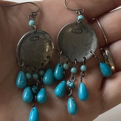 Vintage Nina Ricci for Avon Southwestern Faux turquoise and Concho Drop Earrings - Thumbnail 4