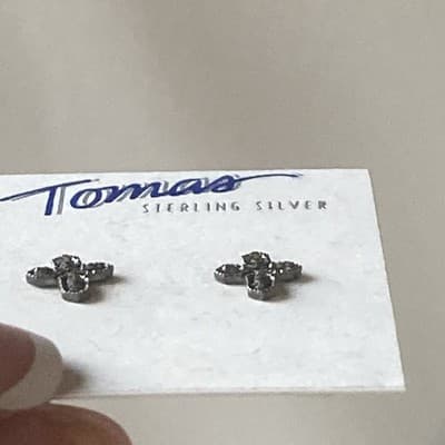 VTG Deadstock Sterling Silver 925 Marcasite Cross Crucifix Post Earrings Tomas - Thumbnail 18