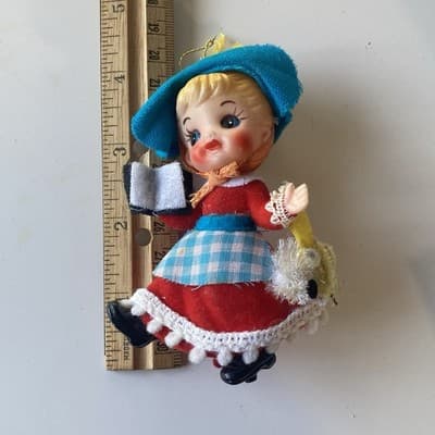 Vintage Mary Had A Little Lamb Bo Peep Plastic Blow Mold Flocked Ornament MCM - Thumbnail 5