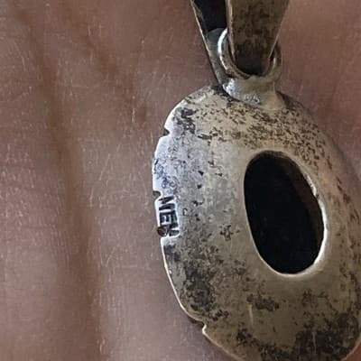 Vintage Sterling Silver 925 Blue Sunstone Pendant Mexico Made Chunky Modernist - Thumbnail 6