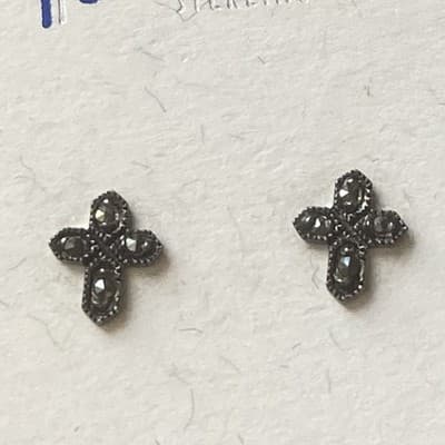 VTG Deadstock Sterling Silver 925 Marcasite Cross Crucifix Post Earrings Tomas - Thumbnail 20