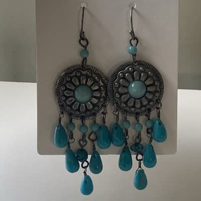 Vintage Nina Ricci for Avon Southwestern Faux turquoise and Concho Drop Earrings - Thumbnail 9