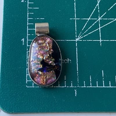 Vintage Sterling Silver 925 Dichroic Glass Pendant Artisan Chunky Modernist READ - Thumbnail 3