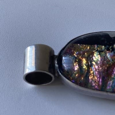 Vintage Sterling Silver 925 Dichroic Glass Pendant Artisan Chunky Modernist READ - Thumbnail 5