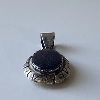Vintage Sterling Silver 925 Blue Sunstone Pendant Mexico Made Chunky Modernist - Thumbnail 10