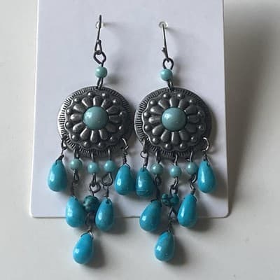 Vintage Nina Ricci for Avon Southwestern Faux turquoise and Concho Drop Earrings - Thumbnail 2