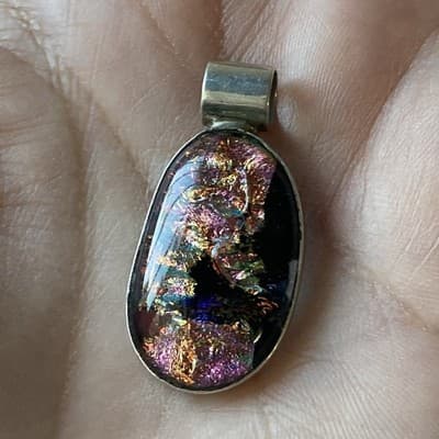 Vintage Sterling Silver 925 Dichroic Glass Pendant Artisan Chunky Modernist READ - Thumbnail 4