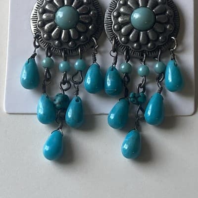 Vintage Nina Ricci for Avon Southwestern Faux turquoise and Concho Drop Earrings - Thumbnail 7