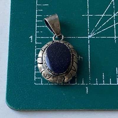 Vintage Sterling Silver 925 Blue Sunstone Pendant Mexico Made Chunky Modernist - Thumbnail 3