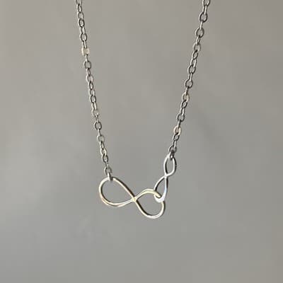 Sterling Silver 925 Double Infinity Pendant Necklace Dainty Minimalist LOVE FAM - Thumbnail 2