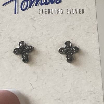 VTG Deadstock Sterling Silver 925 Marcasite Cross Crucifix Post Earrings Tomas - Thumbnail 19