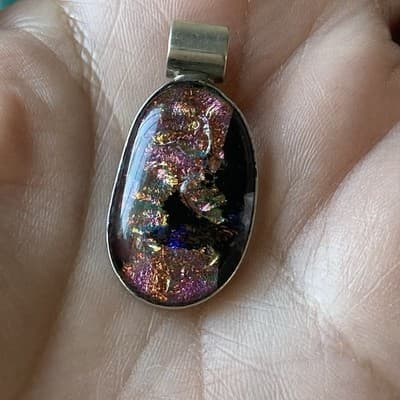 Vintage Sterling Silver 925 Dichroic Glass Pendant Artisan Chunky Modernist READ - Thumbnail 9