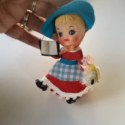 Vintage Mary Had A Little Lamb Bo Peep Plastic Blow Mold Flocked Ornament MCM - Thumbnail 13