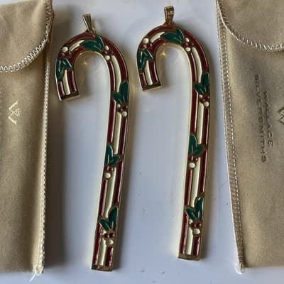 1983 Wallace Silversmiths Cinnamon Candy Cane Ornaments VTG Set Of 2 Boxed Xmas - Thumbnail 5