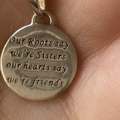 Sterling Silver 925 Sisters are Friends Round Pave Pendant Necklace Double Sided - Thumbnail 13
