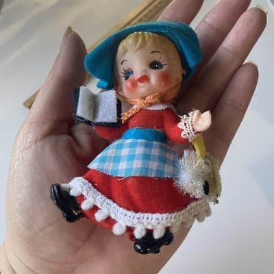 Vintage Mary Had A Little Lamb Bo Peep Plastic Blow Mold Flocked Ornament MCM - Thumbnail 6