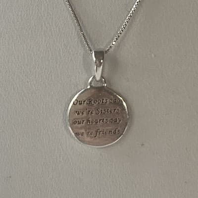 Sterling Silver 925 Sisters are Friends Round Pave Pendant Necklace Double Sided - Thumbnail 12