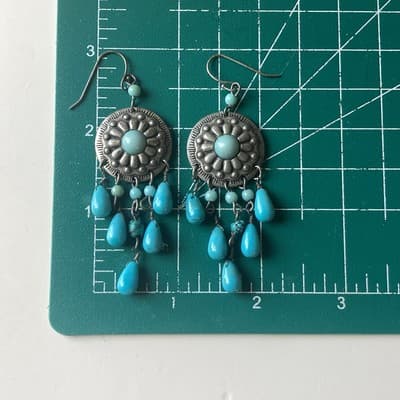 Vintage Nina Ricci for Avon Southwestern Faux turquoise and Concho Drop Earrings - Thumbnail 3