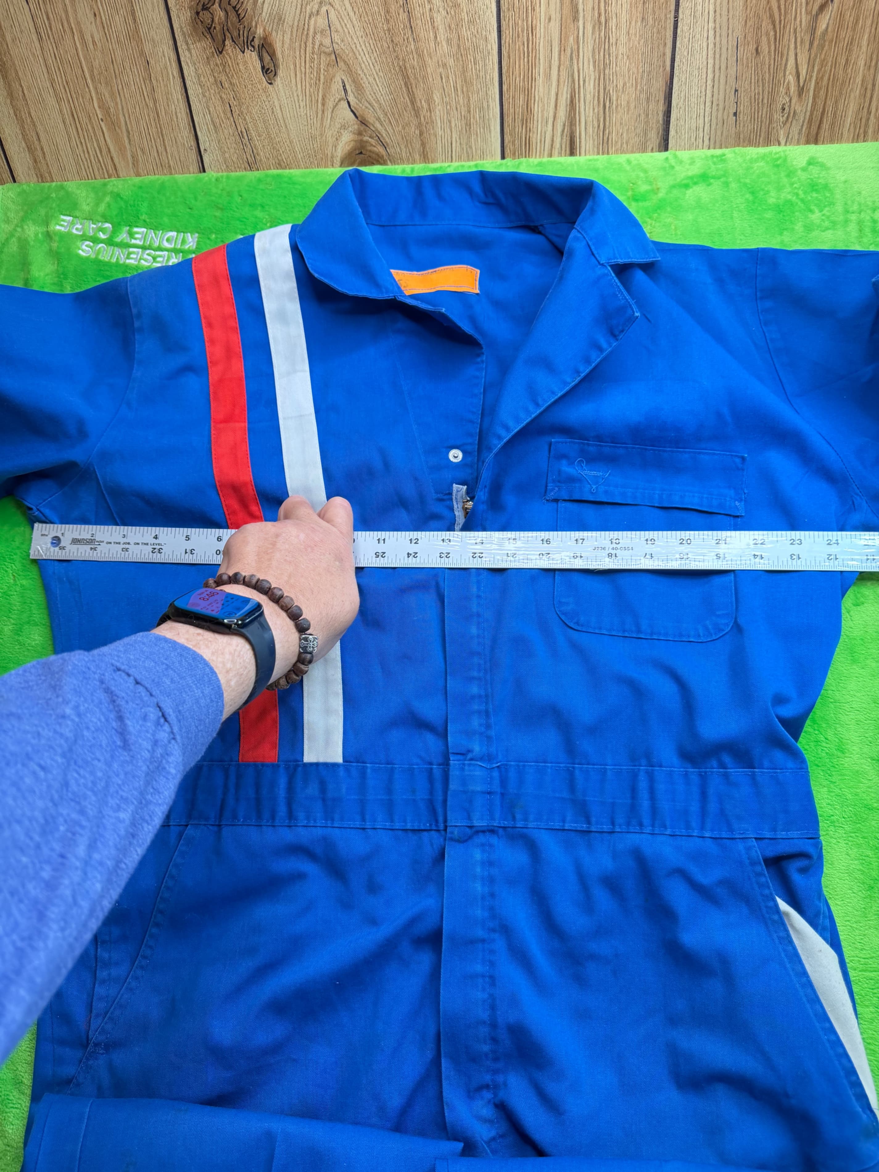 Vtg 1970s Racing Stripe Coverall Jumpsuit Sz 46R Blue SS Mechanic - Thumbnail 9