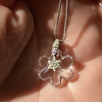 VTG Swarovski Crystal Snowflake Pave Sterling Silver 925 AU Pendant Chain XMAS - Thumbnail 10