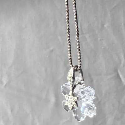 VTG Swarovski Crystal Snowflake Pave Sterling Silver 925 AU Pendant Chain XMAS - Thumbnail 6