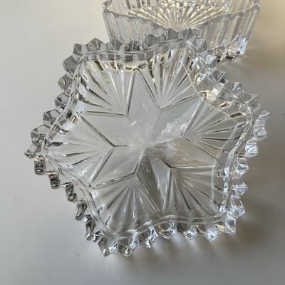 Vintage Glass Crystal Star Lidded Jewelry Trinket Box Dish Celestial Astral - Thumbnail 2