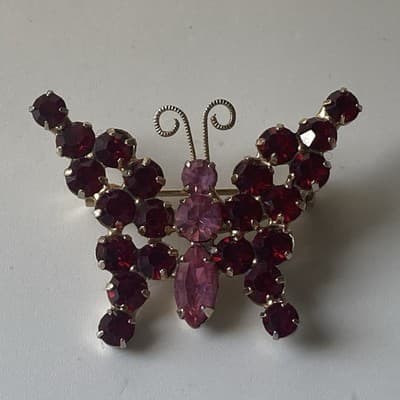 Vintage Juliana D&E? Butterfly Rhinestone Brooch MCM Pink Red READ DESCRIPTION! - Thumbnail 9