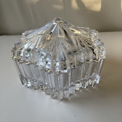 Vintage Glass Crystal Star Lidded Jewelry Trinket Box Dish Celestial Astral - Thumbnail 19