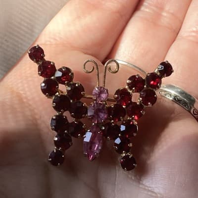 Vintage Juliana D&E? Butterfly Rhinestone Brooch MCM Pink Red READ DESCRIPTION! - Thumbnail 11