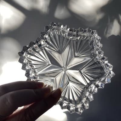 Vintage Glass Crystal Star Lidded Jewelry Trinket Box Dish Celestial Astral - Thumbnail 8