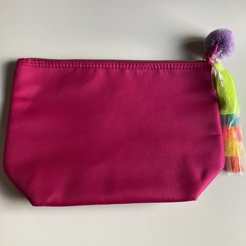NWOT Tarte Cosmetics Magenta Pink Pom Pom Make Up Bag Pouch - Thumbnail 3