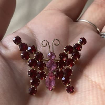 Vintage Juliana D&E? Butterfly Rhinestone Brooch MCM Pink Red READ DESCRIPTION! - Thumbnail 15