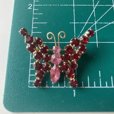 Vintage Juliana D&E? Butterfly Rhinestone Brooch MCM Pink Red READ DESCRIPTION! - Thumbnail 14