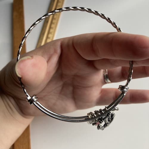 EUC SILVERTONE EXPANDABLE BANGLE CHARM BRACELET PATRIOTIC NAVY COURAGE USA - Thumbnail 5