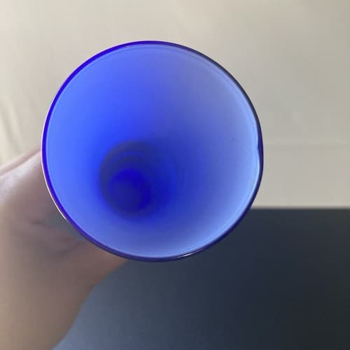 Vintage MCM Guildcraft Italy Cobalt Blue Cased Glass Bud Vase Art Glass 10inch - Thumbnail 9